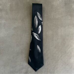 Nina Ricci Black and Silver Leaf Pattern Tie 57”